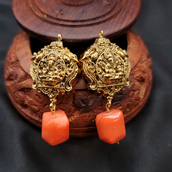 Handmade Ganesha Antique Gold Coral Long Mala Necklace Set