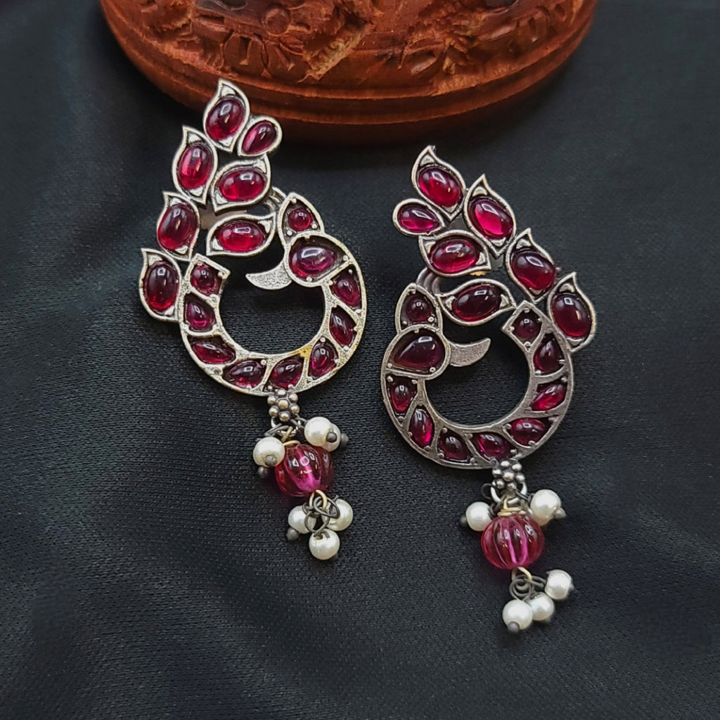 Peacock Oxidized German Silver Kemp Earrings