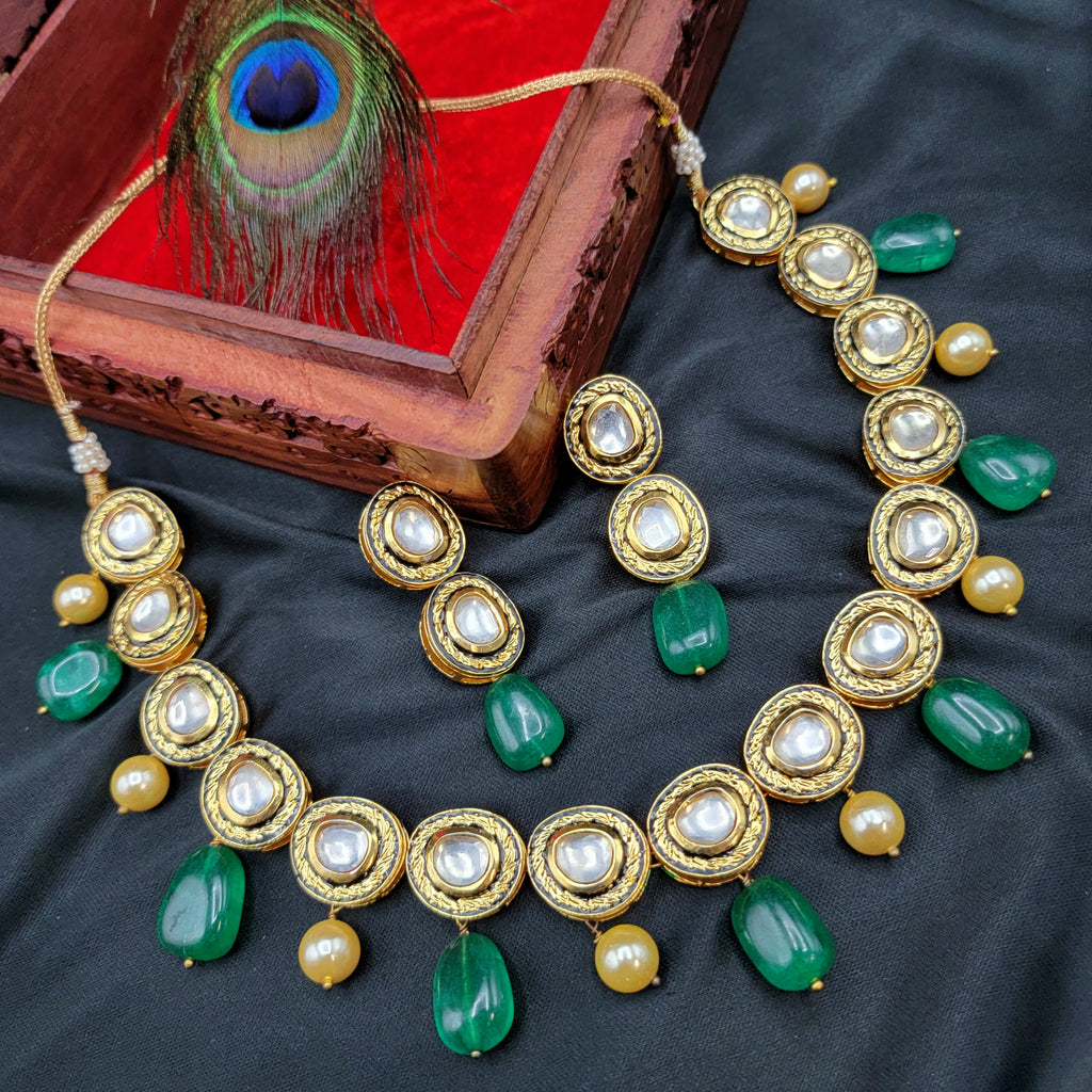 Statement Big Kundan Necklace Set with Pearls