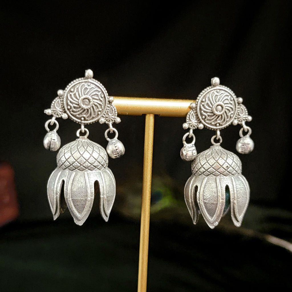Lotus Oxidized German Silver Jhumka Earring