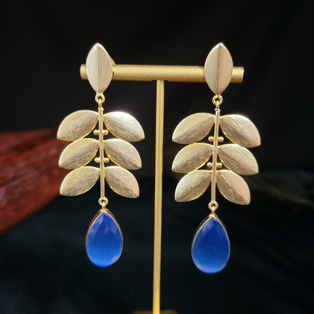 Contemporary Amrapali Style Blue & Gold Leaf Earring