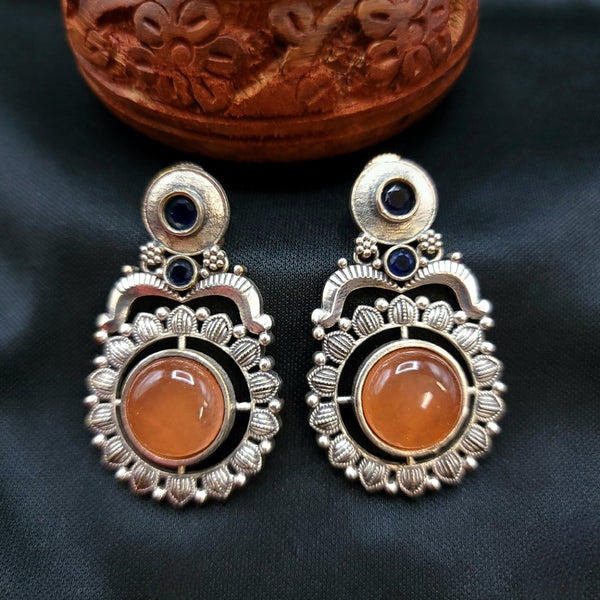 Orange Stone Oxidized German Silver Earrings