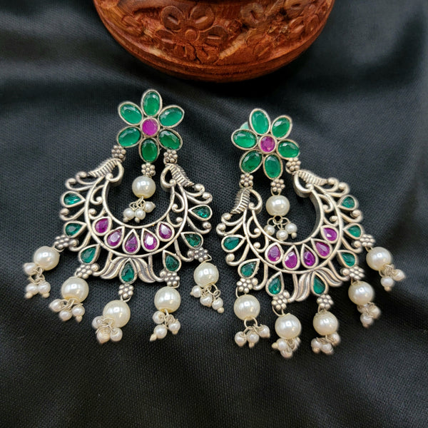 Red & Green Oxidized German Silver Chand Bali Earring
