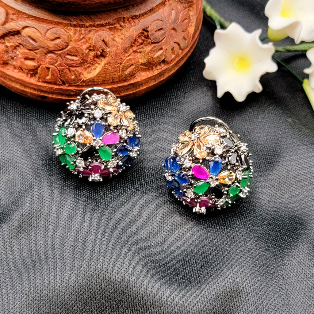 Multicolor Floral Victorian AD Zircon Stud Earring