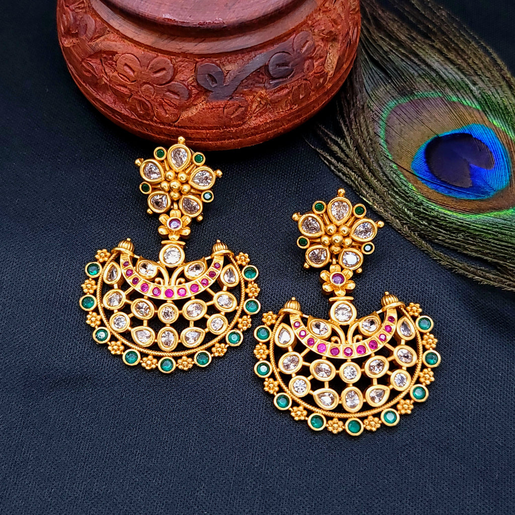 Matte Antique Gold Finish AD stone Earring