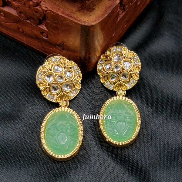 Kundan Mint Green Carved Stone Earring