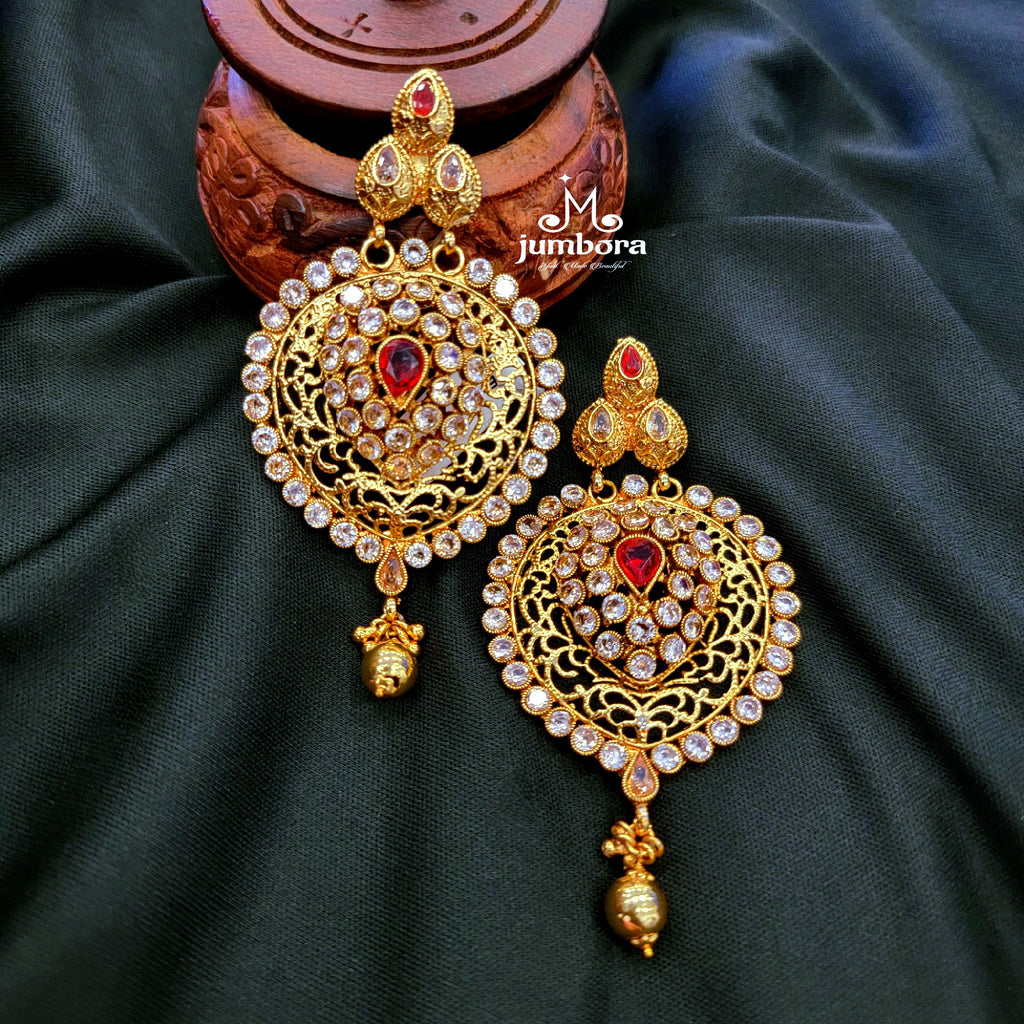 Statement Long Polki LCD Champagne Stone Earrings