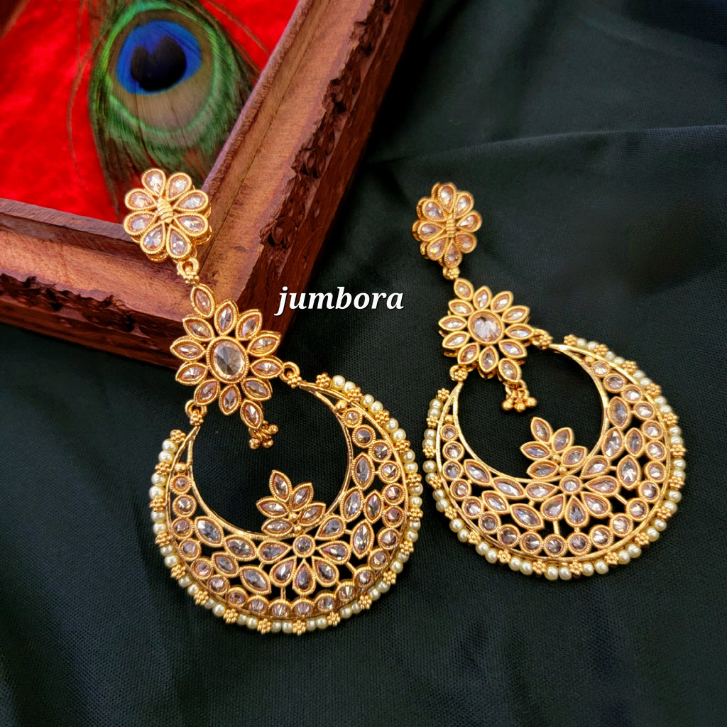 Statement Big Polki LCD Champagne Stone Chandbali Earrings