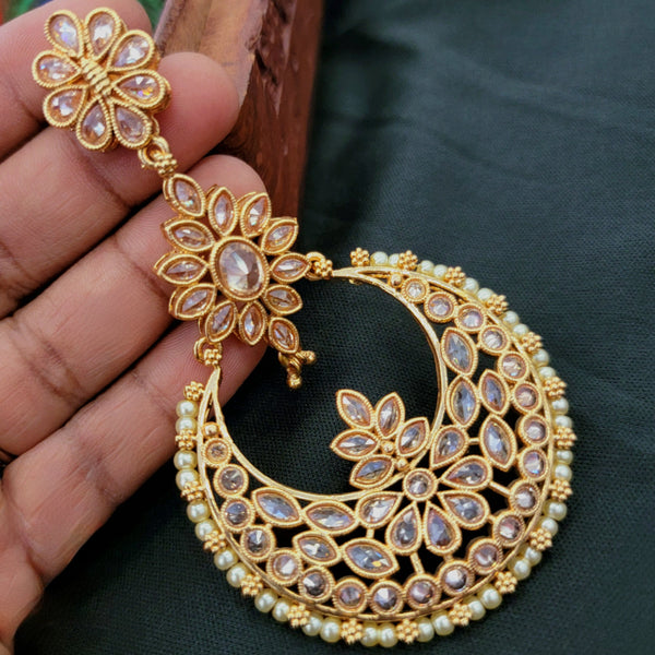 Statement Big Polki LCD Champagne Stone Chandbali Earrings