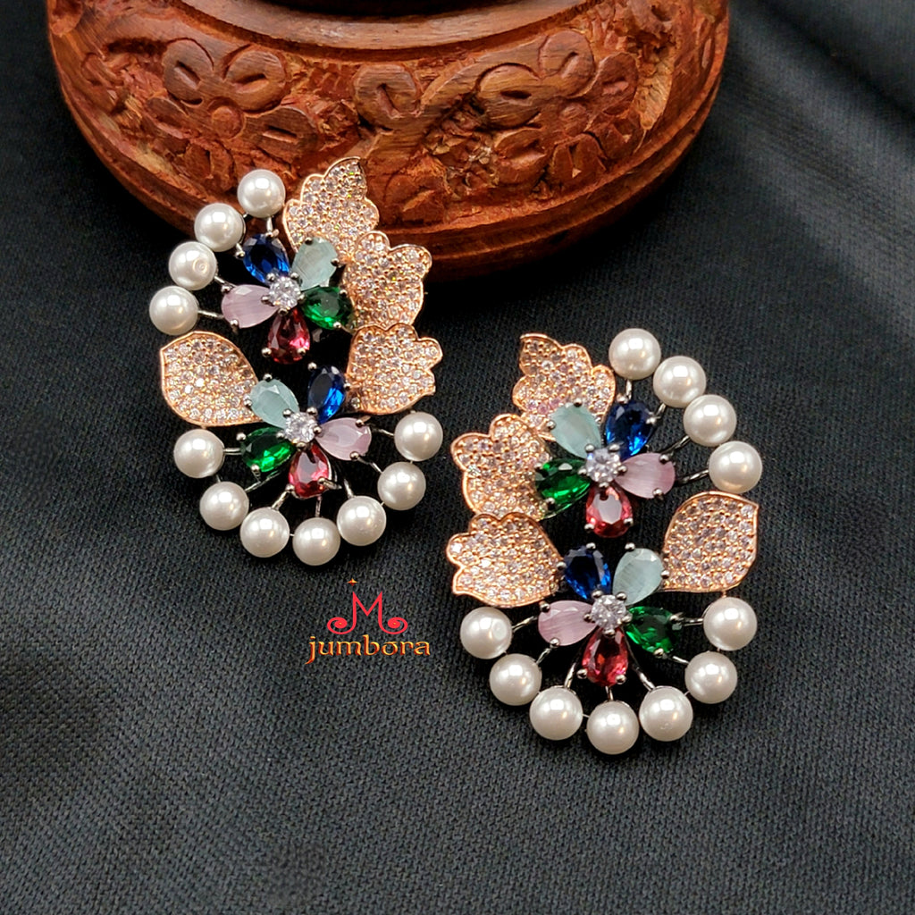 Multicolor Victorian Rosegold AD Zircon Earring