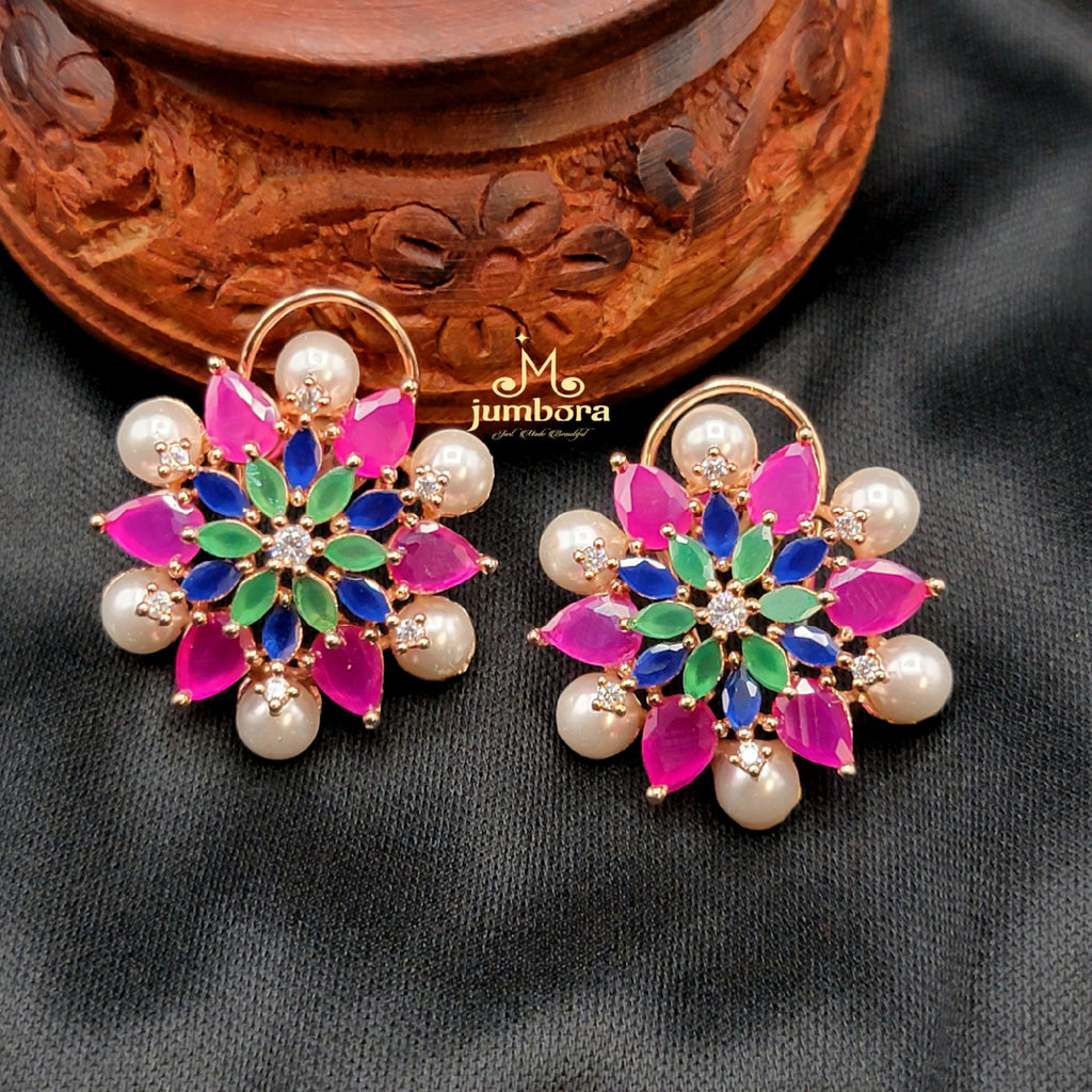 Multicolor Floral AD Zircon Stud Earring