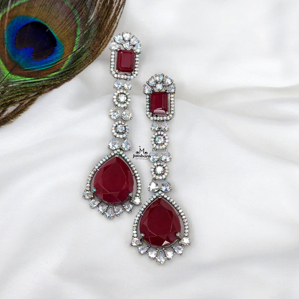 Burgandy Red AD Victorian Finish White AD Zircon Earring