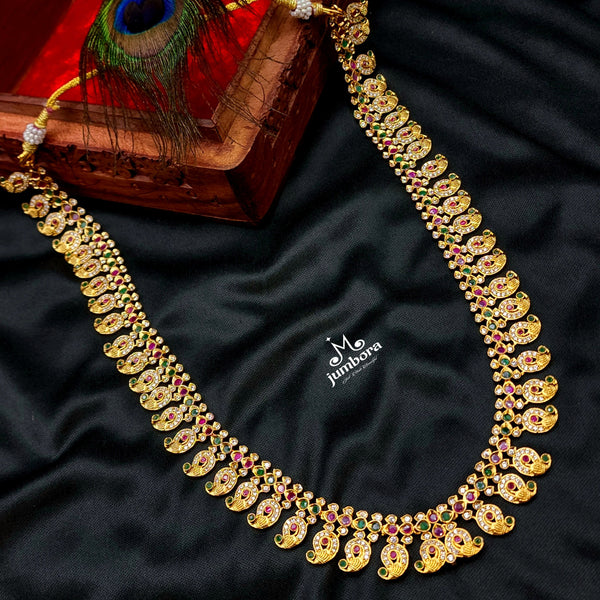 Two-in-one Mango Temple Jewelry Long Lakshmi Necklace Set