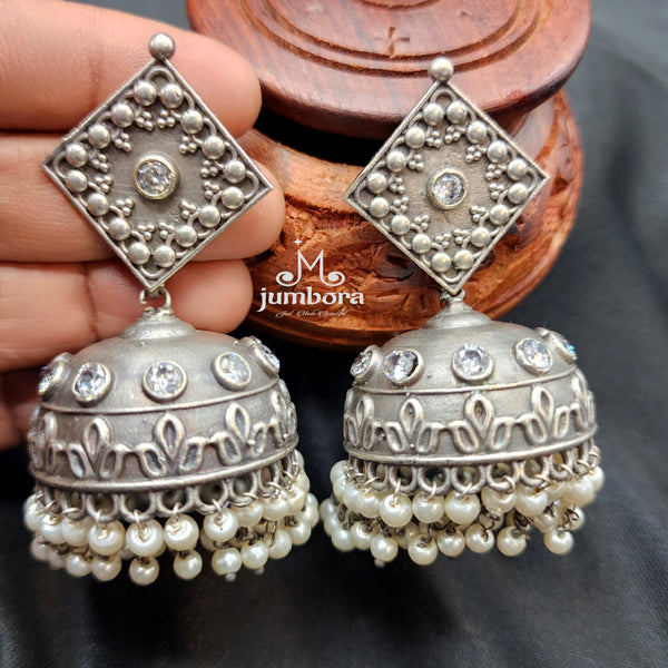 Silver Look Alike Big Oxidized German Silver Jhumka Earring