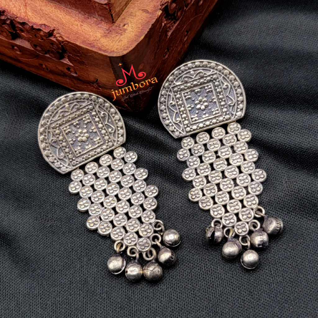 Contemporary Oxidized German Silver Earring