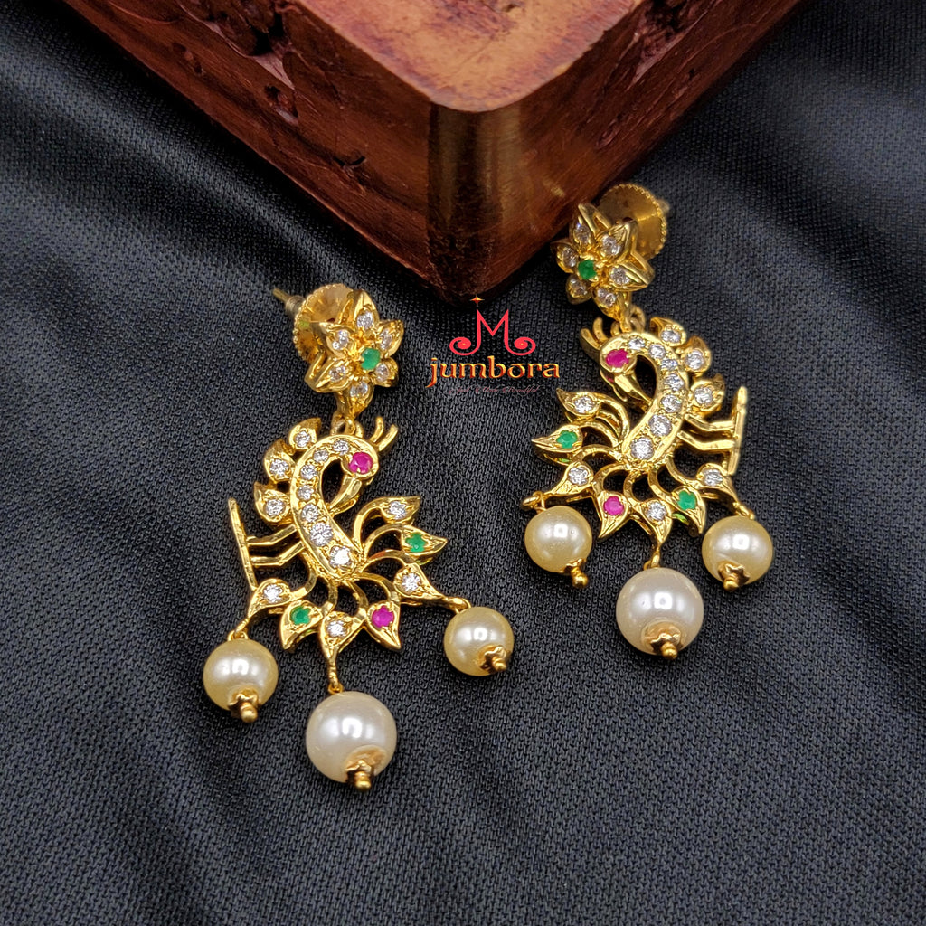 Peacock Green, Ruby Red, and White AD Zircon (CZ) Earring