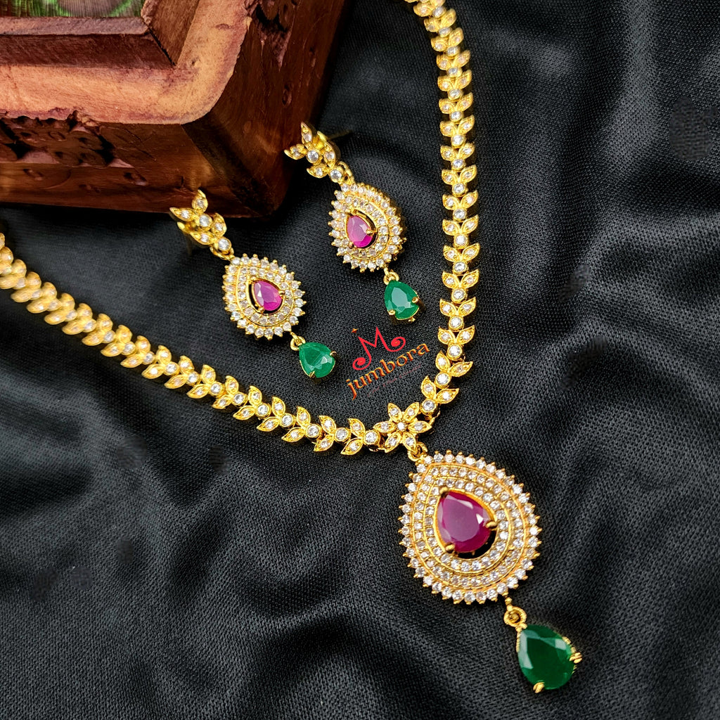 Ruby Red, Green, & White AD Zircon (CZ) Necklace