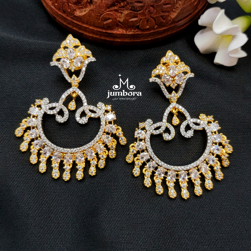 Partywear Designer Dual Tone White AD Zircon Earrings