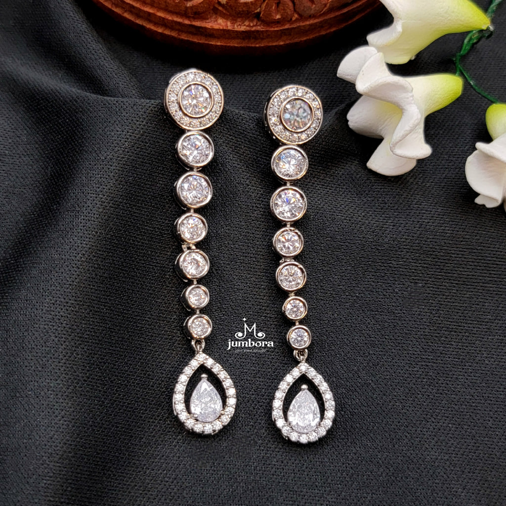 Contemporary Long Victorian White Gold AD Zircon (CZ) Earring