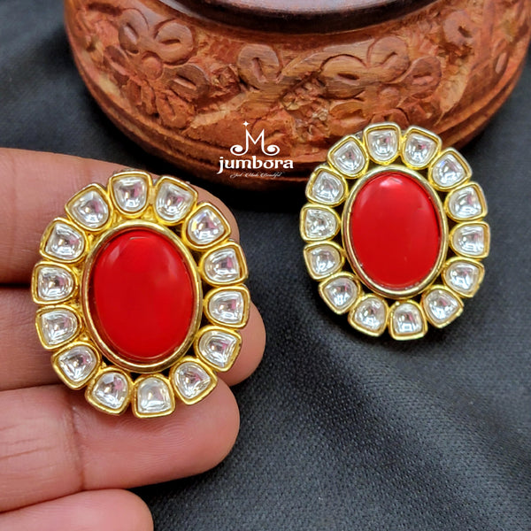 Coral Kundan Victorian Big Stud Earring