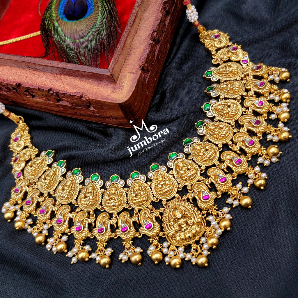 Royal Lakshmi Nakshi Kundan Jadau Temple Jewelry Necklace