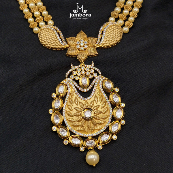 Rajwadi Gold AD Zircon Kundan Necklace