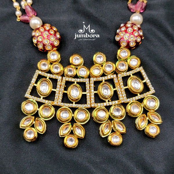 Pink Watermelon Tourmaline, AD & Kundan Necklace set