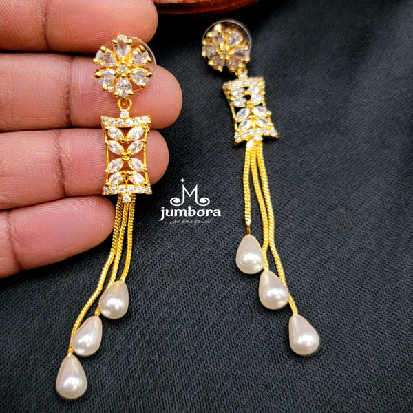 Contemporary White AD Zircon (CZ) Earring with Pearl dangles