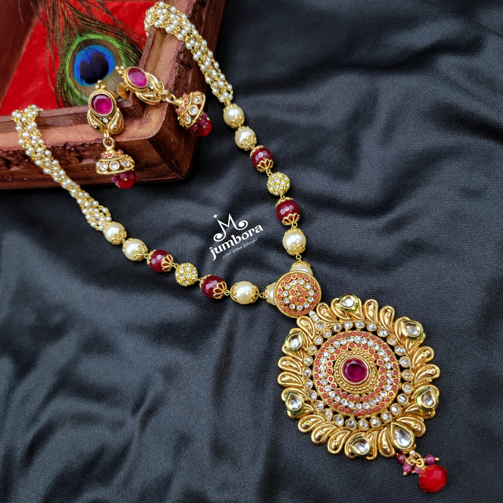 Handmade Pearl Mala & Kundan Neckalce Set
