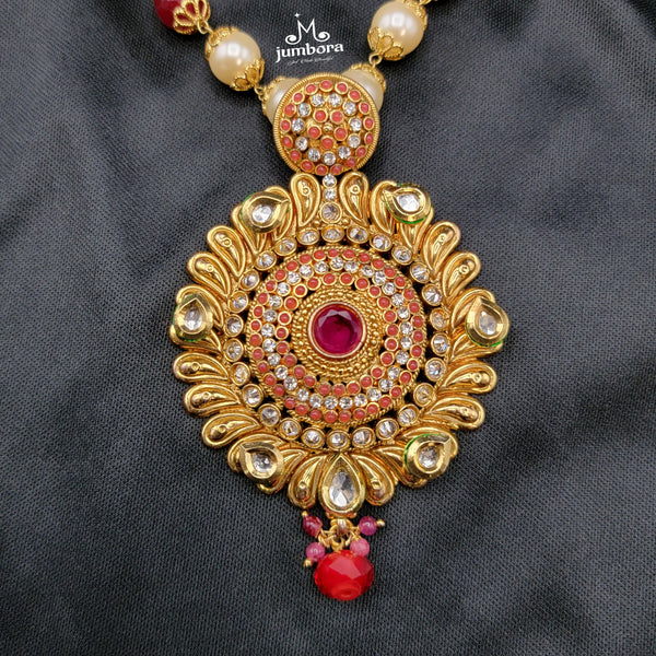 Handmade Pearl Mala & Kundan Neckalce Set