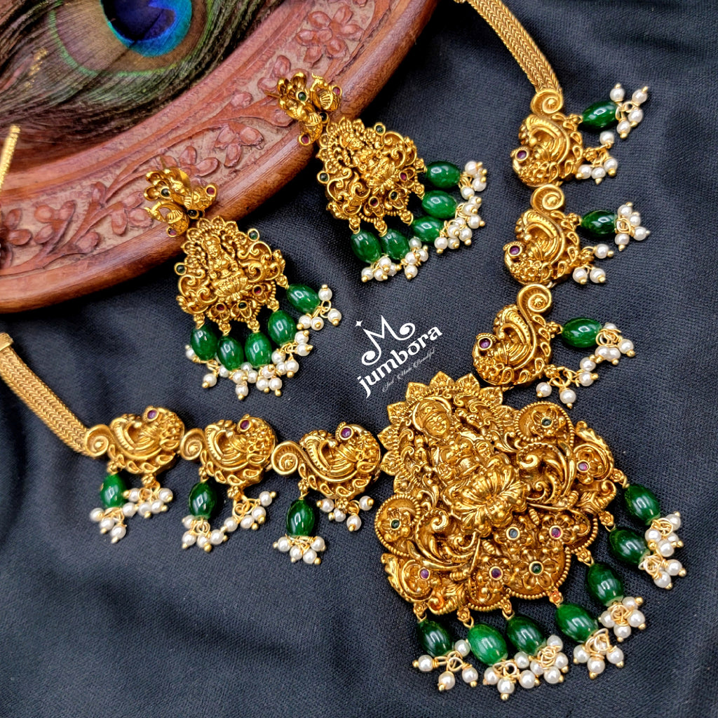 Temple Jewelry Nakshi Gold Lakshmi Necklace Set