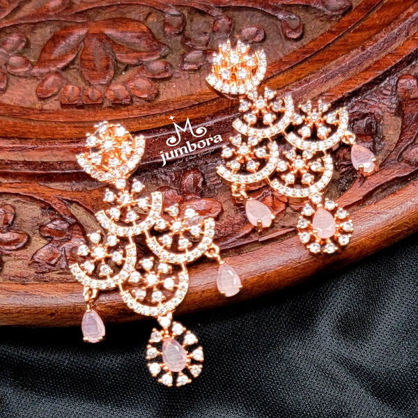 Contemporary Rose Gold Pink & White AD Zircon Necklace Set