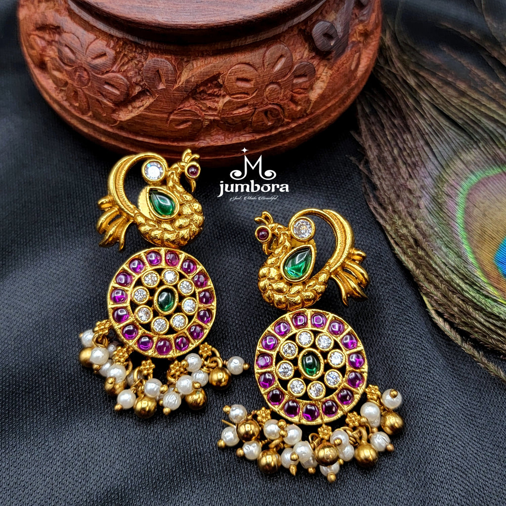Peacock Red and Green Kemp Earring