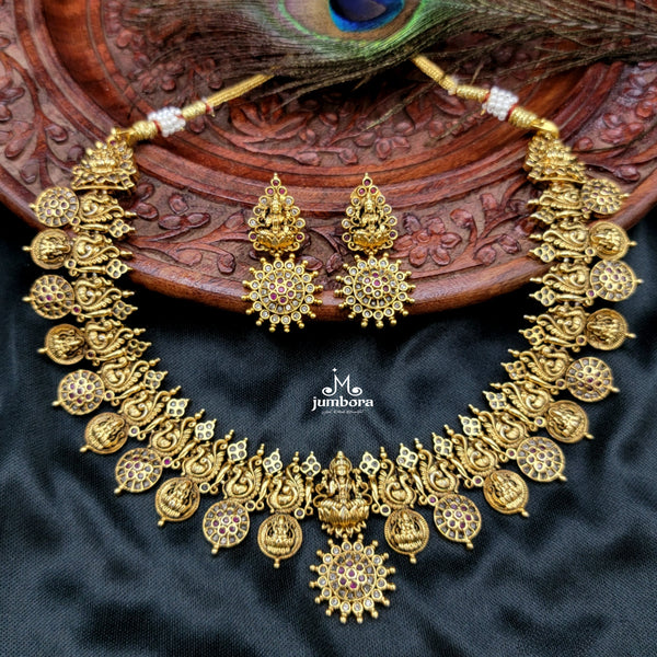 Brass Naakshi Peacock Coin Lakshmi Necklace Temple Jewelry Set