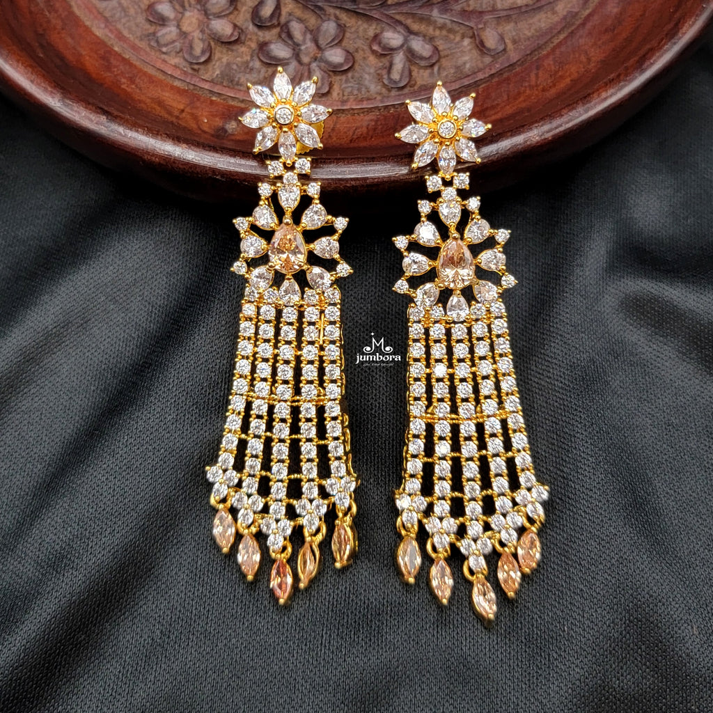 Partywear Champagne color & White AD Zircon Earrings