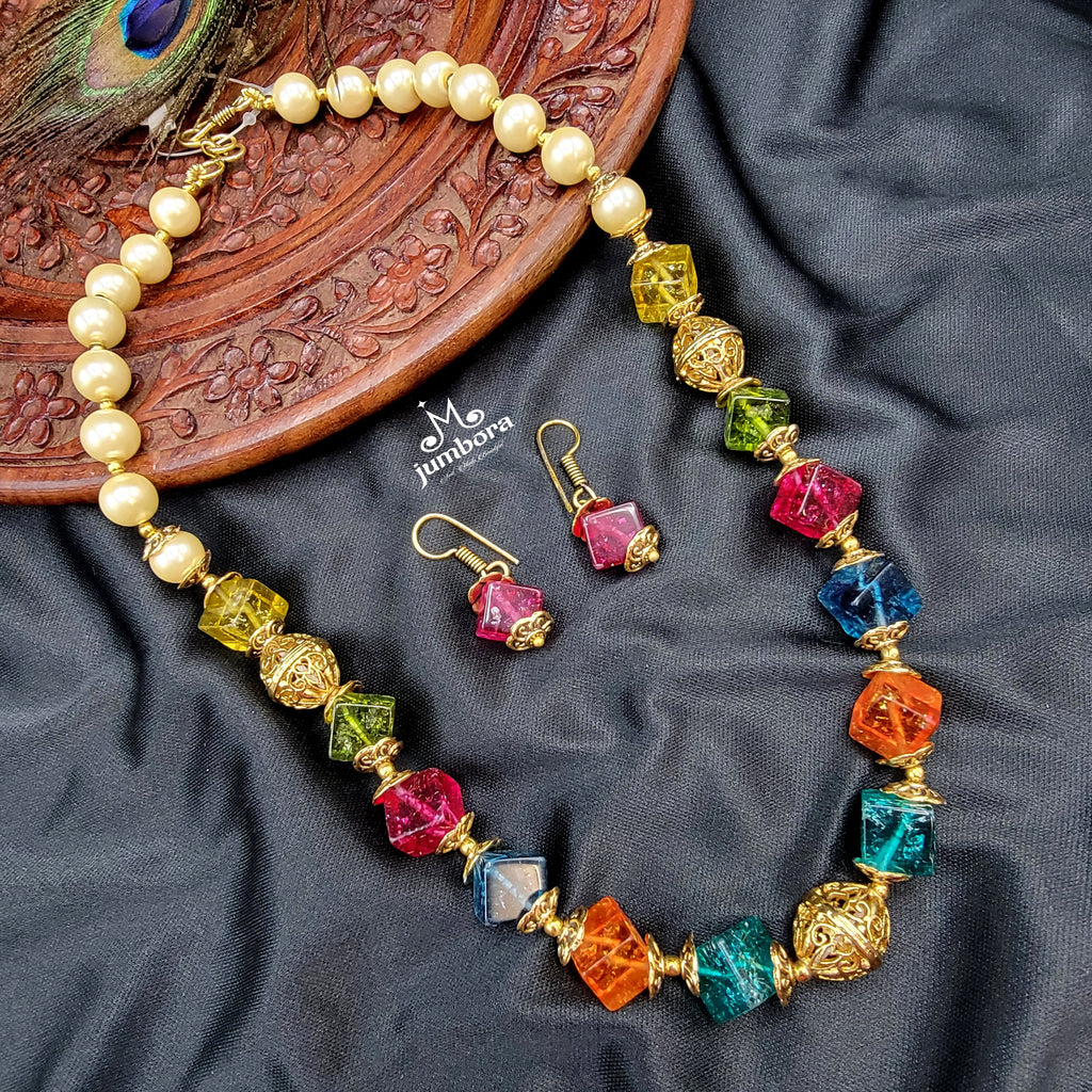 Handmade Multicolor Beads & Pearl Mala Necklace