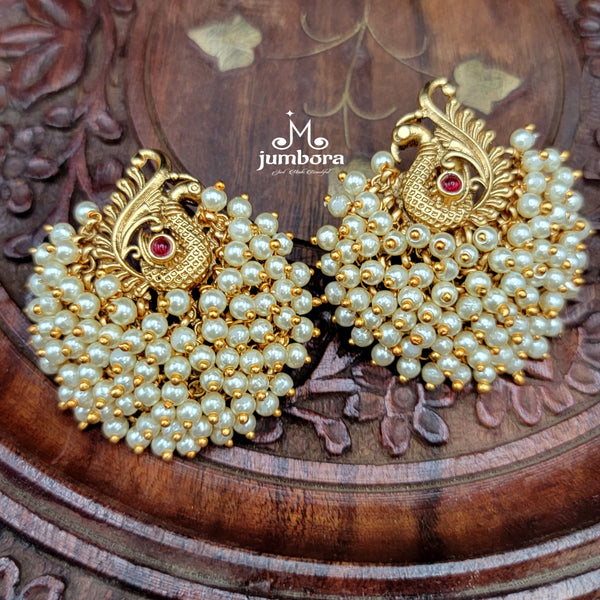 Peacock Kemp Bunch Cluster Pearl Big Stud Earring