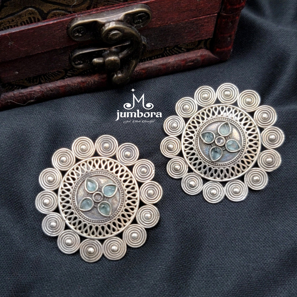 Oxidized German Silver Floral Stud Earring