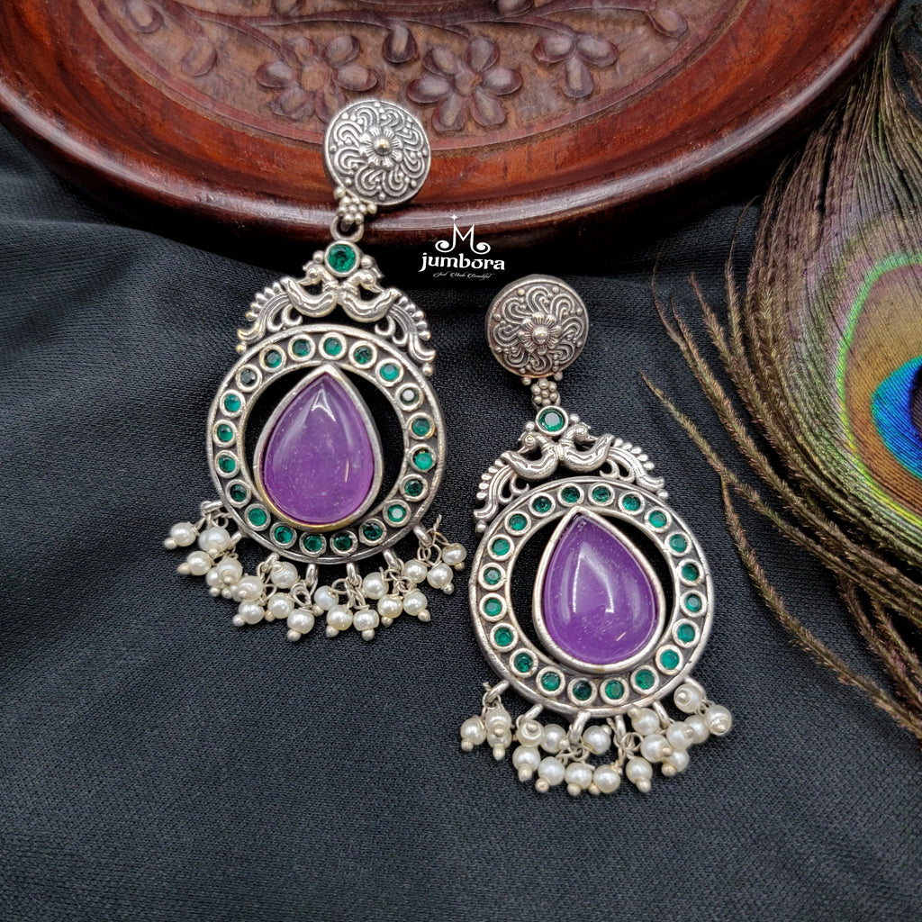 Amrapali inspired Peacock AD & German Silver Earring