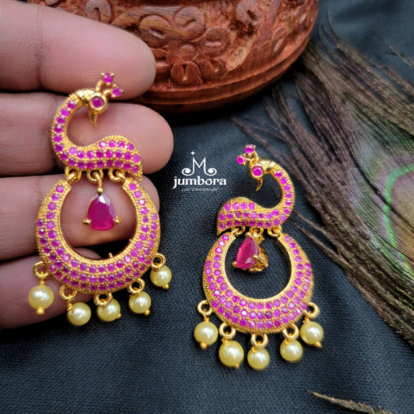 Ruby Red Peacock AD Zircon Gold Finish Earring