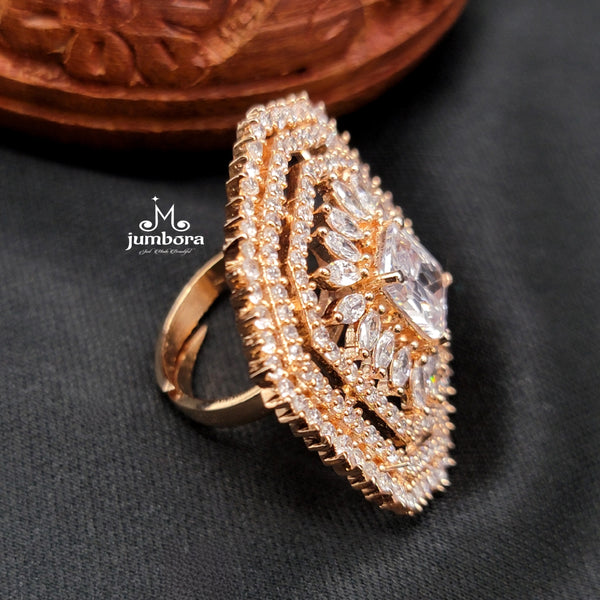 Rosegold Adjustable White AD Zircon Finger Ring