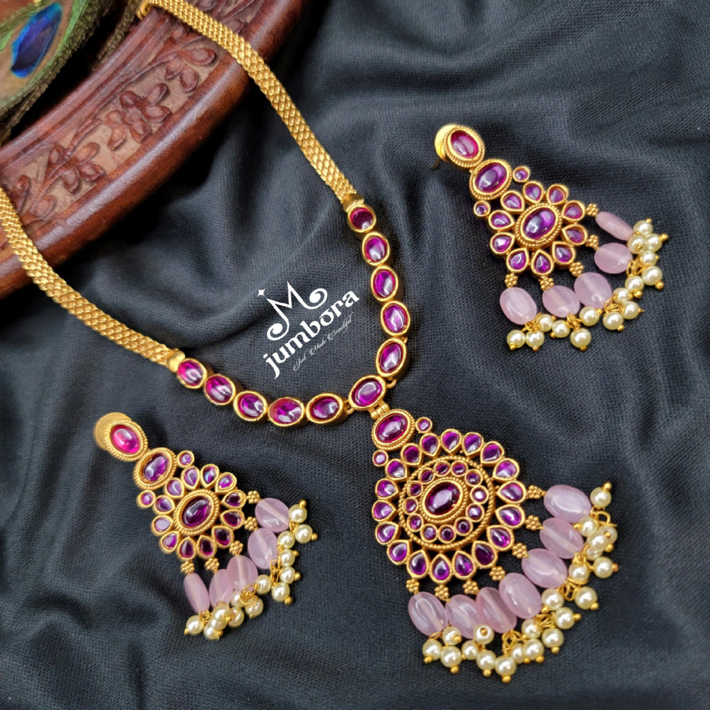 Kemp Necklace Set with Pink Monalisa Beads