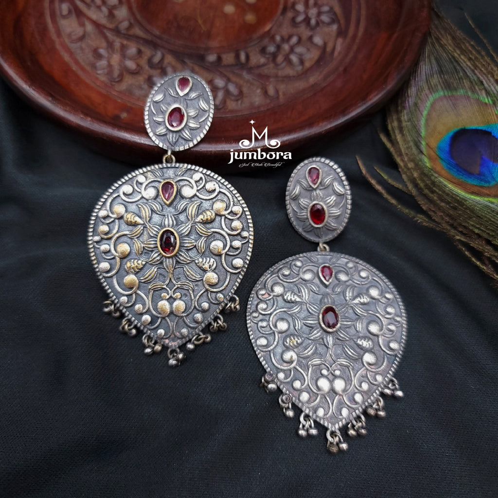 Silver Look Alike Big Oxidized German Silver Earring