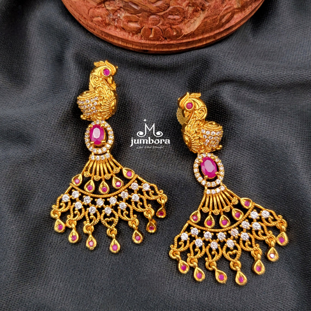 Matte Gold Peacock AD Zircon Earring