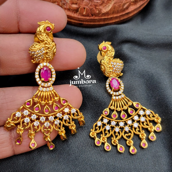 Matte Gold Peacock AD Zircon Earring