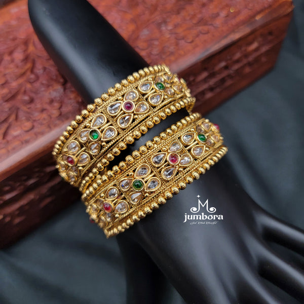 Rajwadi Gold Finish Openable Polki Bangle