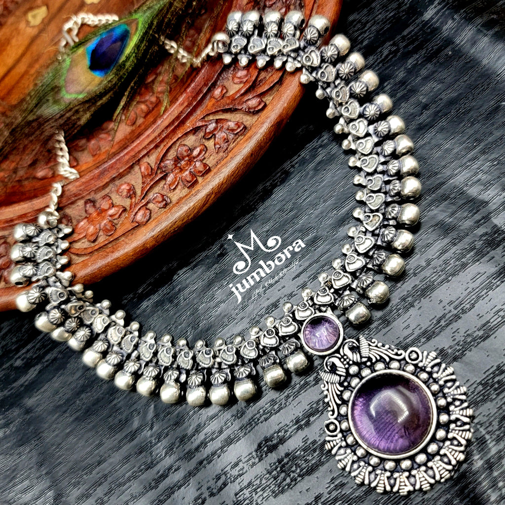 Purple Stone Oxidized German Silver Necklace