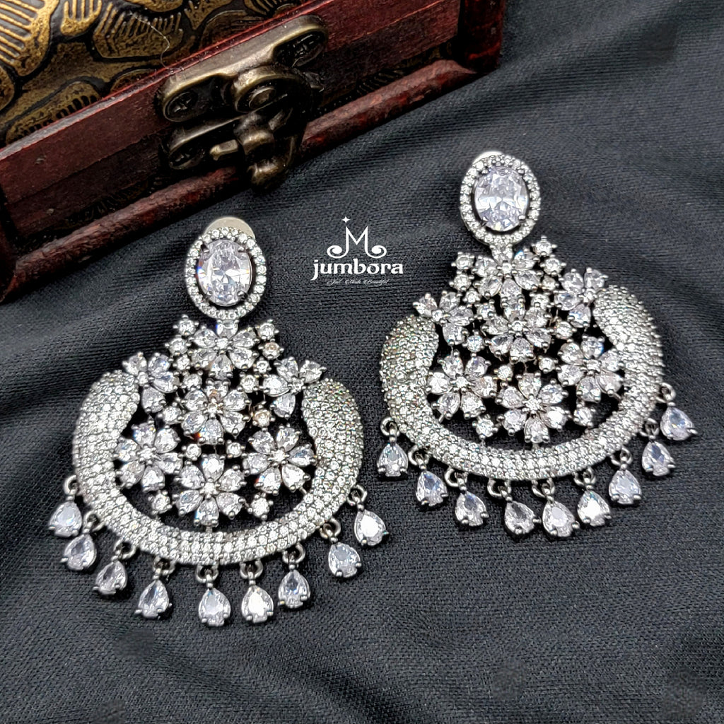 Statement Victorian Whilte Zircon CZ ( AD) Chaandbali Earring