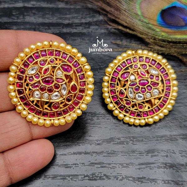Peacock Matte Gold Red Big Stud Real Kemp Earring