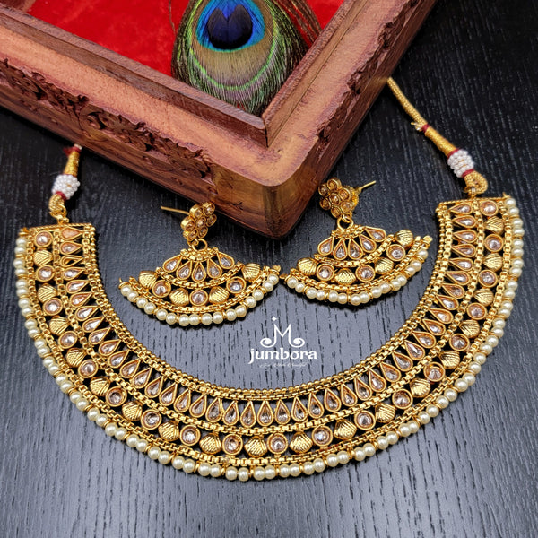 LCD Champagne AD stone Polki Necklace with Chaandbali Earring